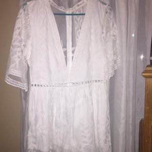 White low cut lace romper
